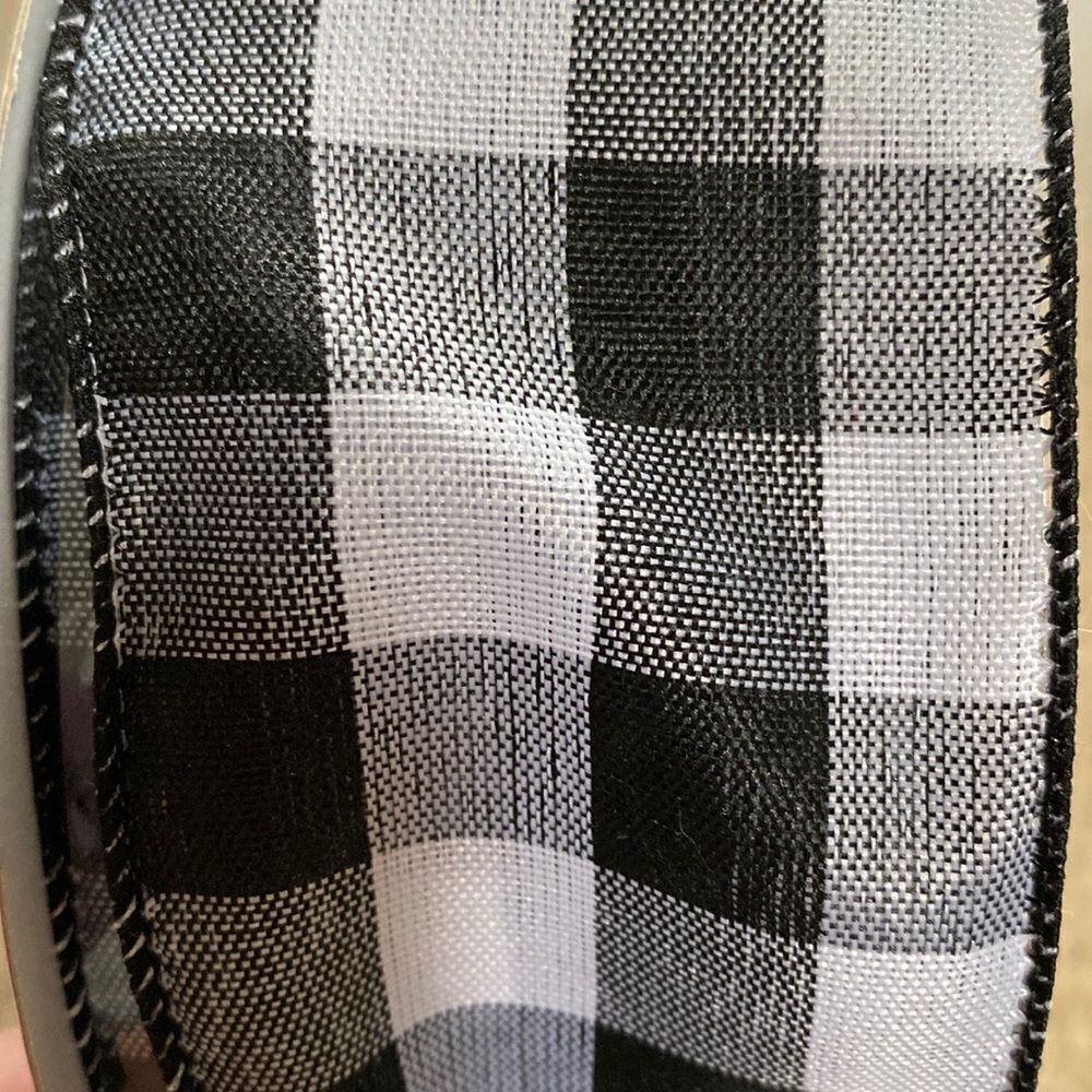 NEW Black & White Checked Wired Ribbon